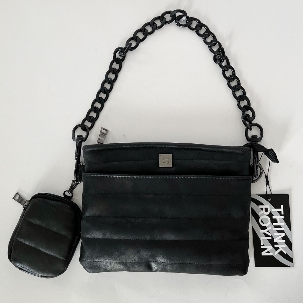 THINK ROYLN Black Quilted Shoulder Bag with Chain Handle